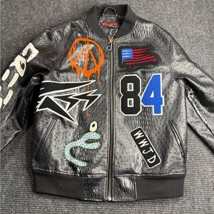 Bass by Ron Bass Black Textured Jacket with Orange and Blue Accents